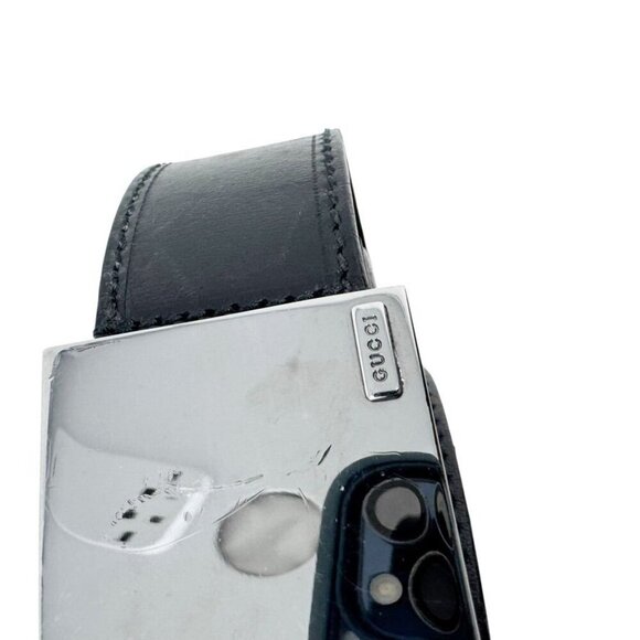 Gucci Mens Black leather belt silver plaque buckle size 90/36 100% authentic - Picture 7 of 9
